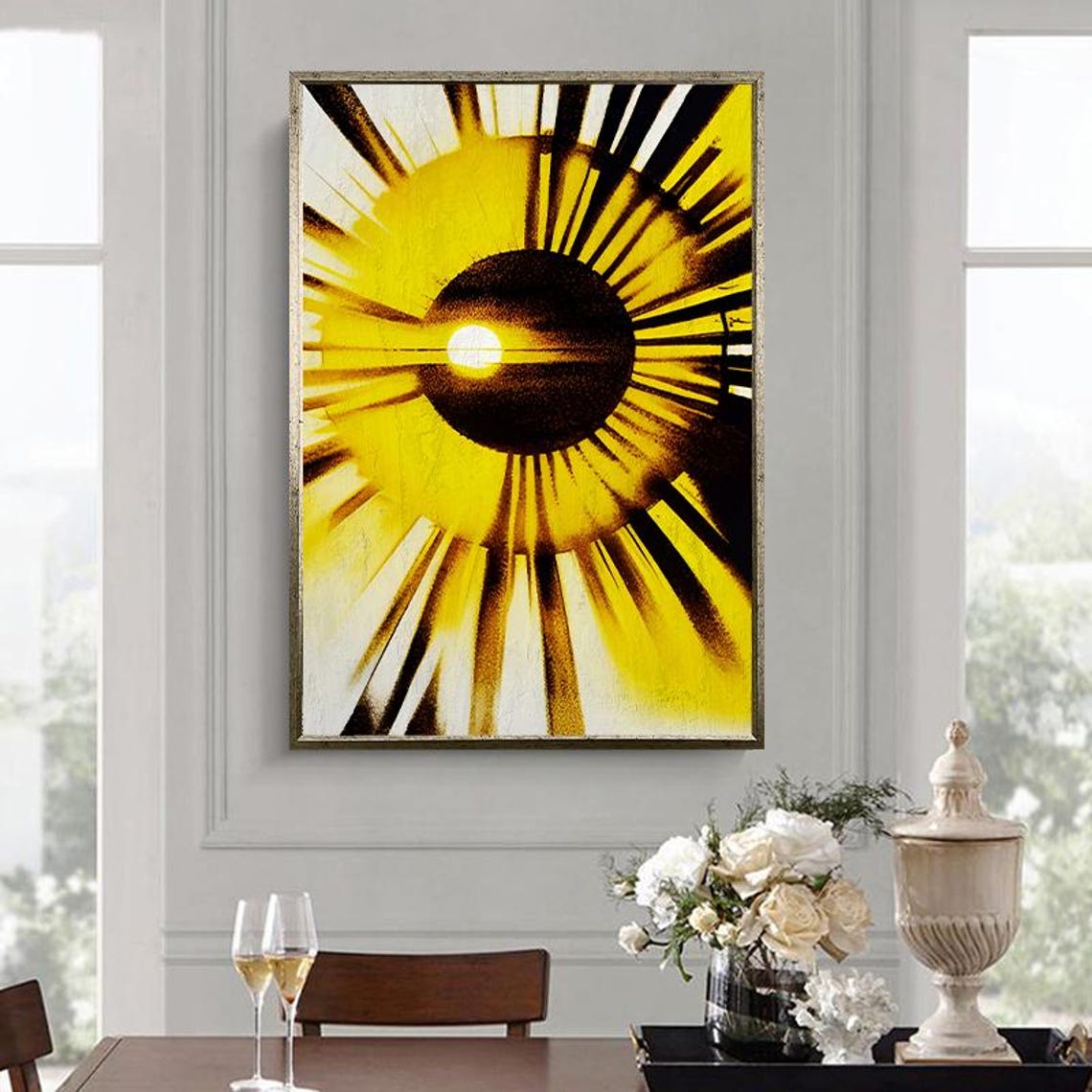 Yellow Sunburst Abstract Geometric Bold Modern Decor Wall Art