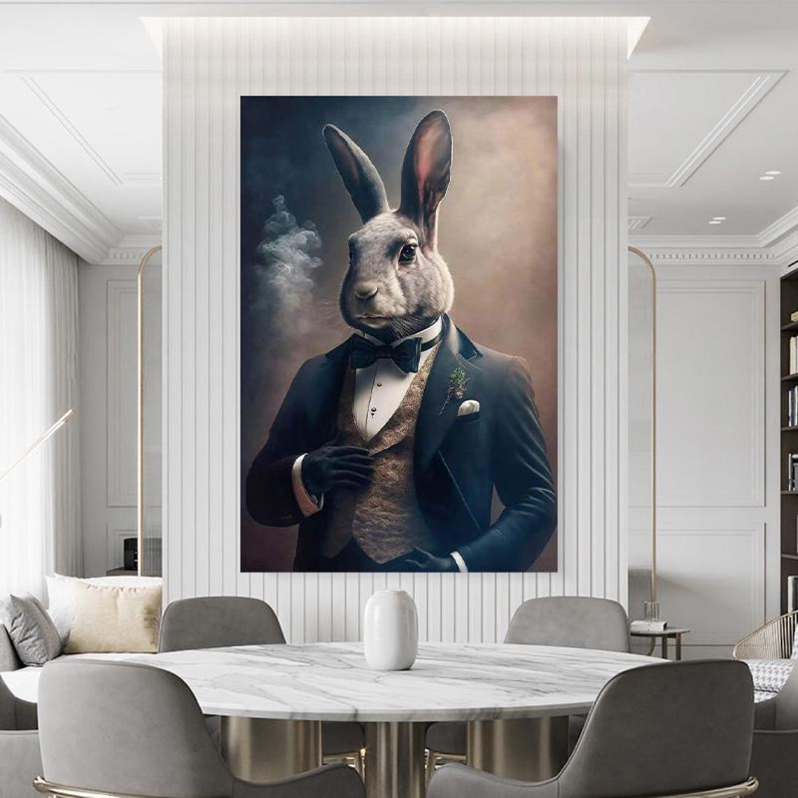 Gentleman Rabbit in Black Tuxedo Funny Animal Portrait Poster - Image 3