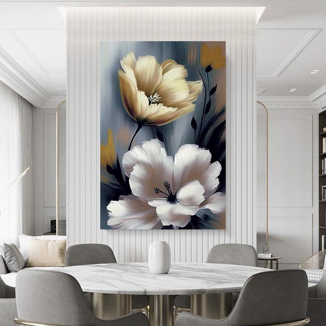 Elegant White Cream Blossom Flowers Soft Contemporary Floral Poster - Image 2