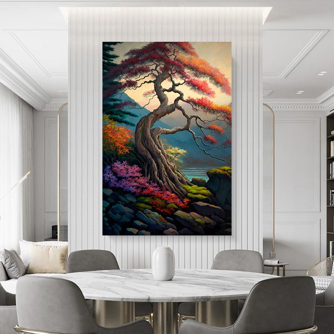 Twisted Red Tree Mountain Sunset In Vibrant Colorful Nature Poster - Image 2