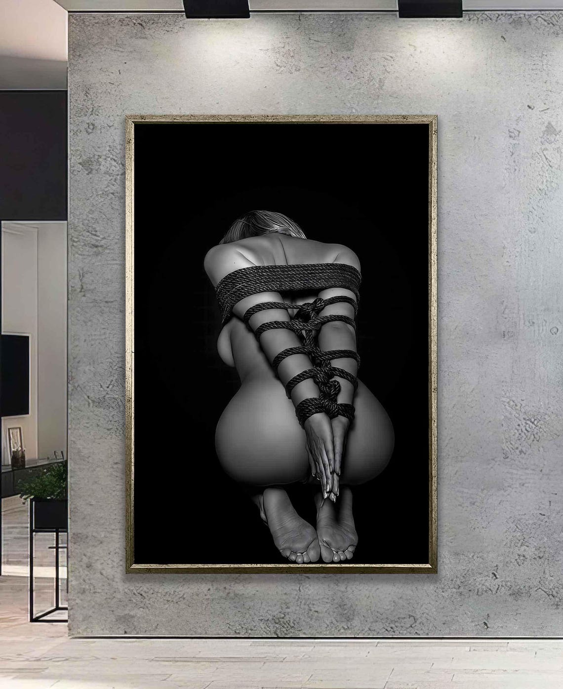 Woman in Ropes Black and White Shibari Art Photography Poster - Image 5