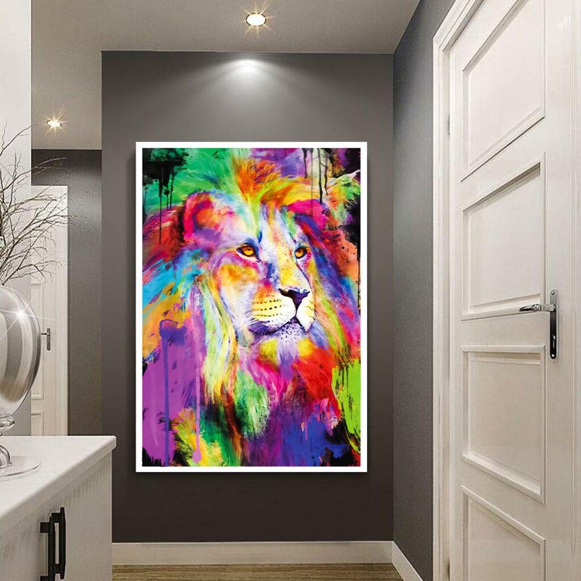 Rainbow Multicolor Splash Paint Lion Portrait Animal Art Poster - Image 4