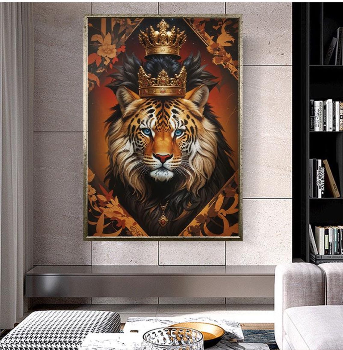Royal Crowned Tiger King Portrait Blue Eyes Fantasy Wildlife Poster - Image 5