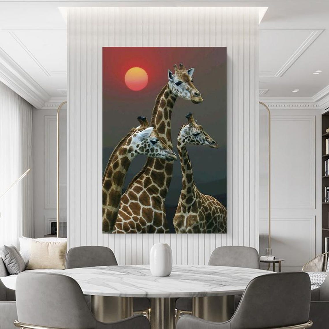 Three Giraffes Silhouetted By A Giant Red Sun African Safari Poster - Image 4