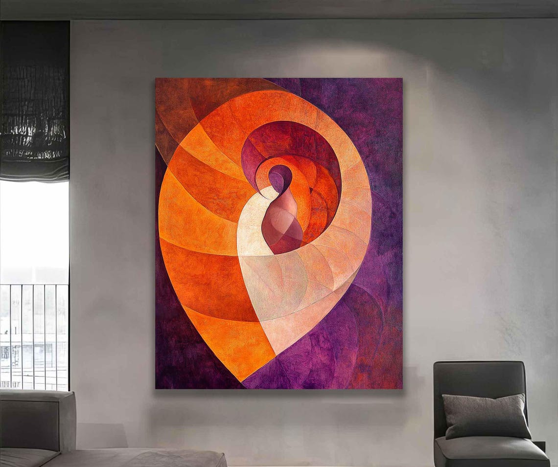 Swirling Orange Purple Spiral Shell Abstract Geometric Art Poster - Image 4