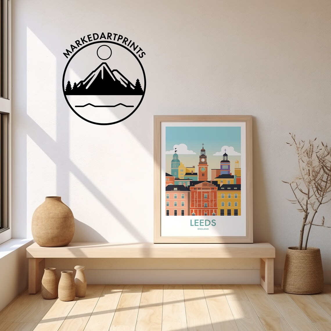 Leeds England Minimalist White Skyline Cityscape Travel Poster - Image 2