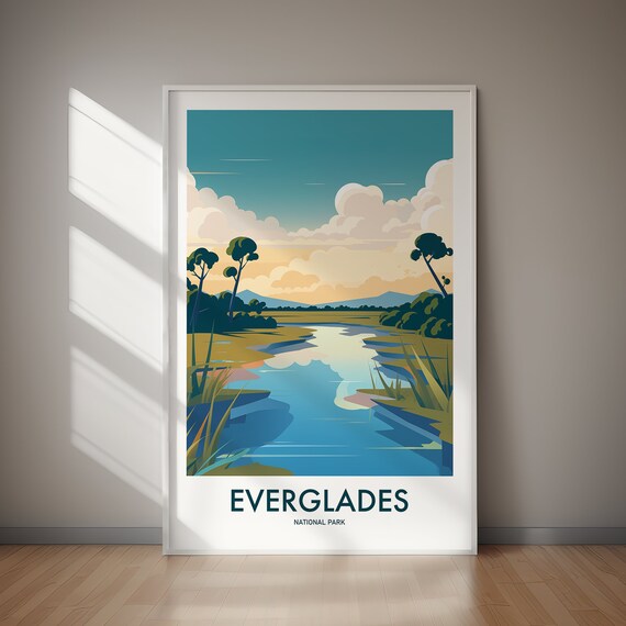 Everglades National Park Wetlands River Sunset Travel Art Poster