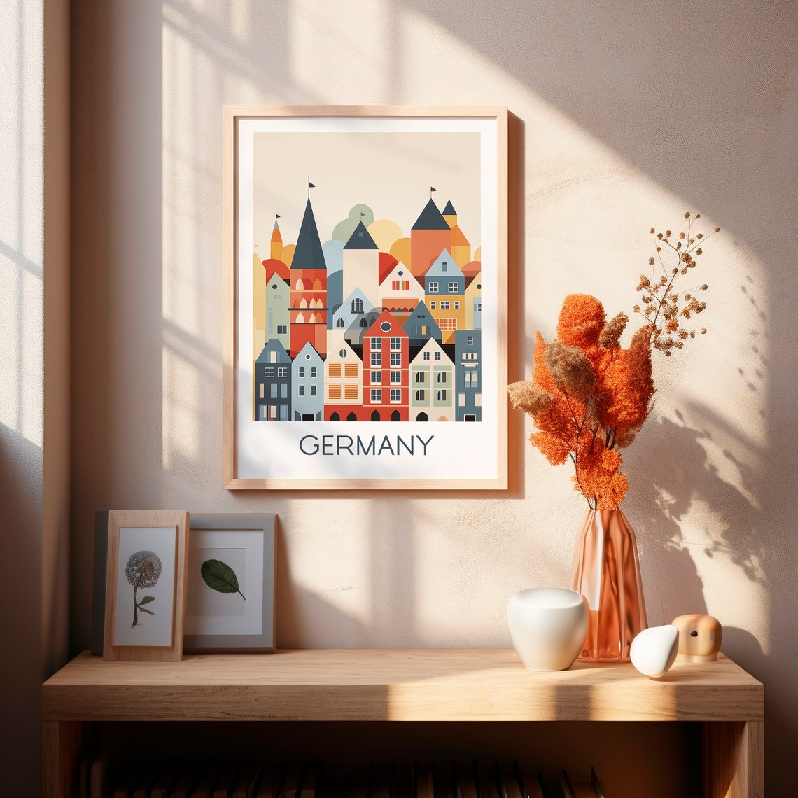 Germany Stylized Old Town Rooftops Geometric Travel Art Print