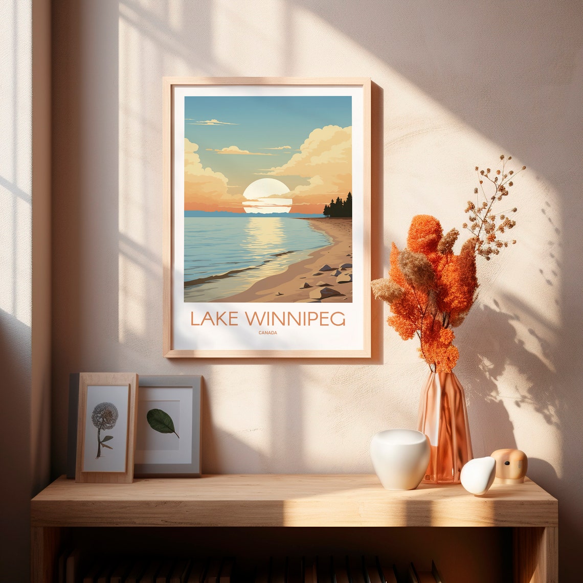 Lake Winnipeg Canada Beach Sunset Golden Sky Scene Travel Poster - Image 2