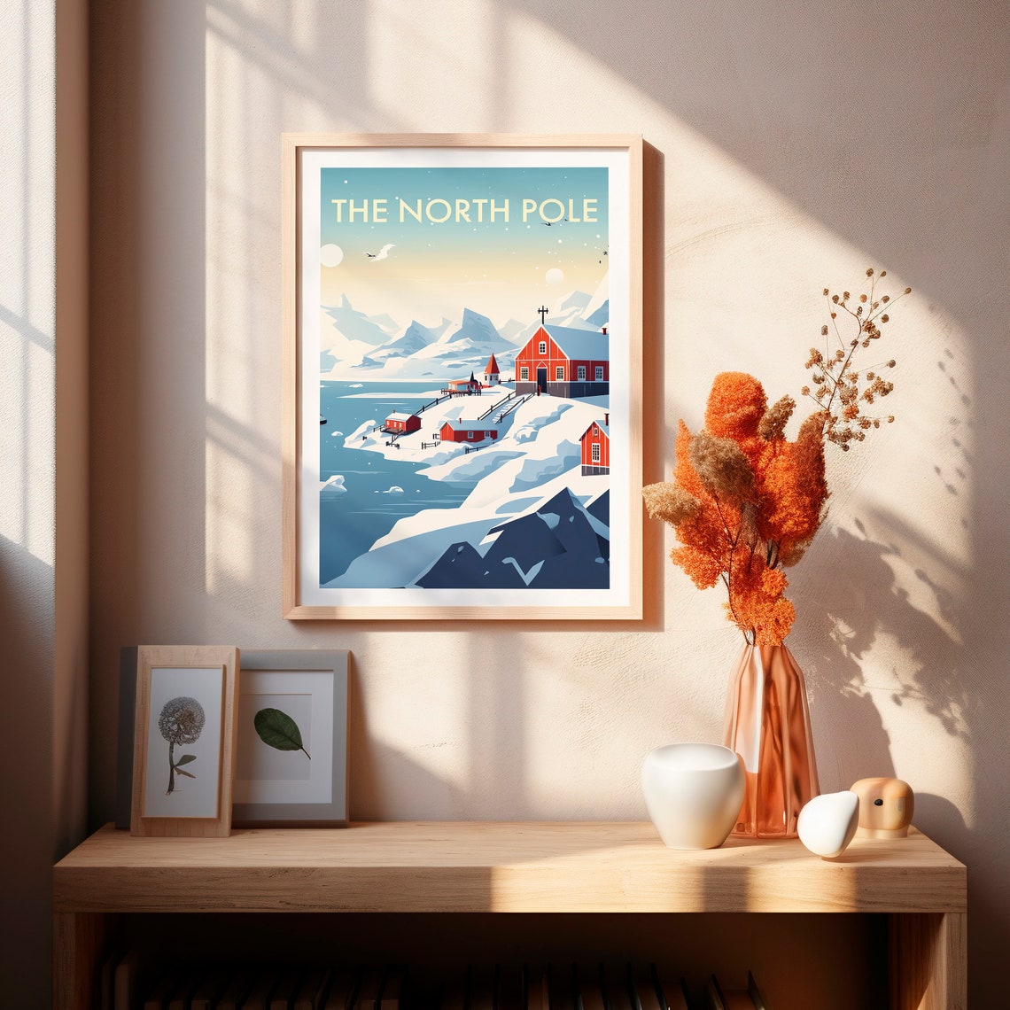 The North Pole Arctic Snowy Red Cabin Village Christmas Poster - Image 2