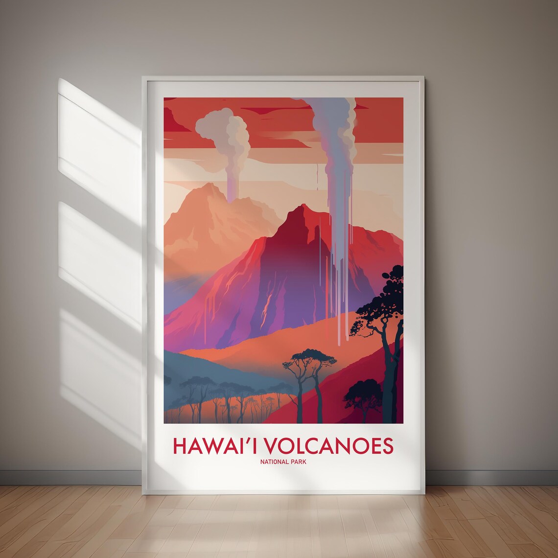Hawaii Volcanoes National Park Erupting Volcano Red Sky Art Poster