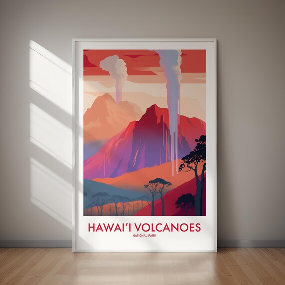 Hawaii Volcanoes National Park Erupting Volcano Red Sky Art Poster