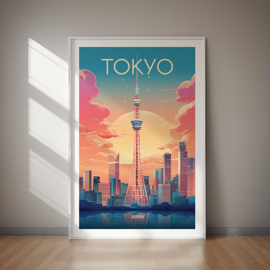 Tokyo Japan Tokyo Tower Skyline Sunset Vintage Travel Poster