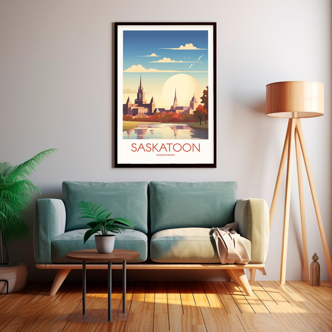 Saskatoon Saskatchewan Riverfront Sunset Skyline Travel Poster - Image 2