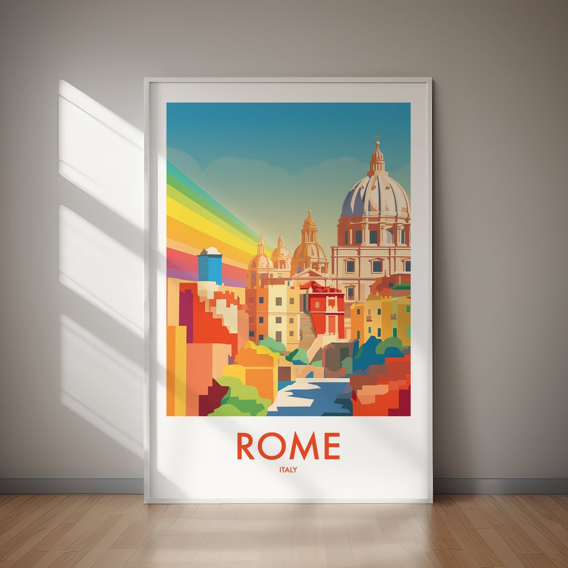 Rome Italy Vibrant Colorful Cityscape Dome Rainbow Sky Poster
