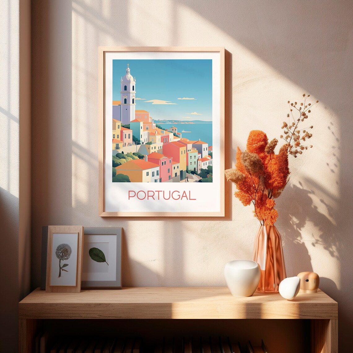 Portugal Coastal Town Church Tower Seaside Retro Travel Poster - Image 2