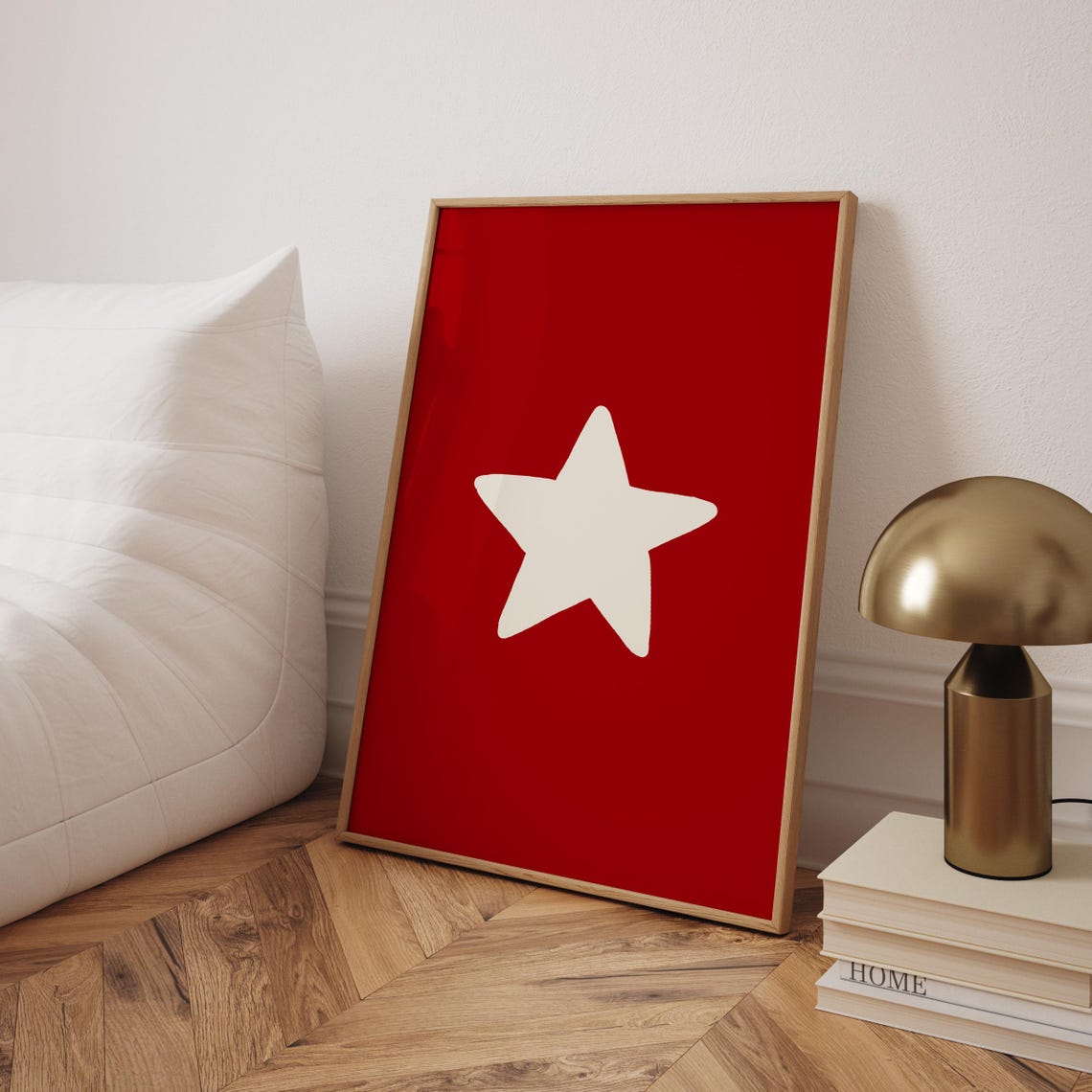 Bold Red Star Vertical Minimalist Modern Dorm Bedroom Wall Art