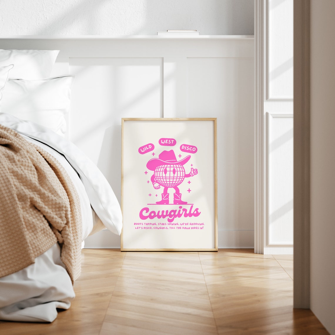 Wild West Disco Cowgirls Pink Retro Cowboy Hat Graphic Poster - Image 2
