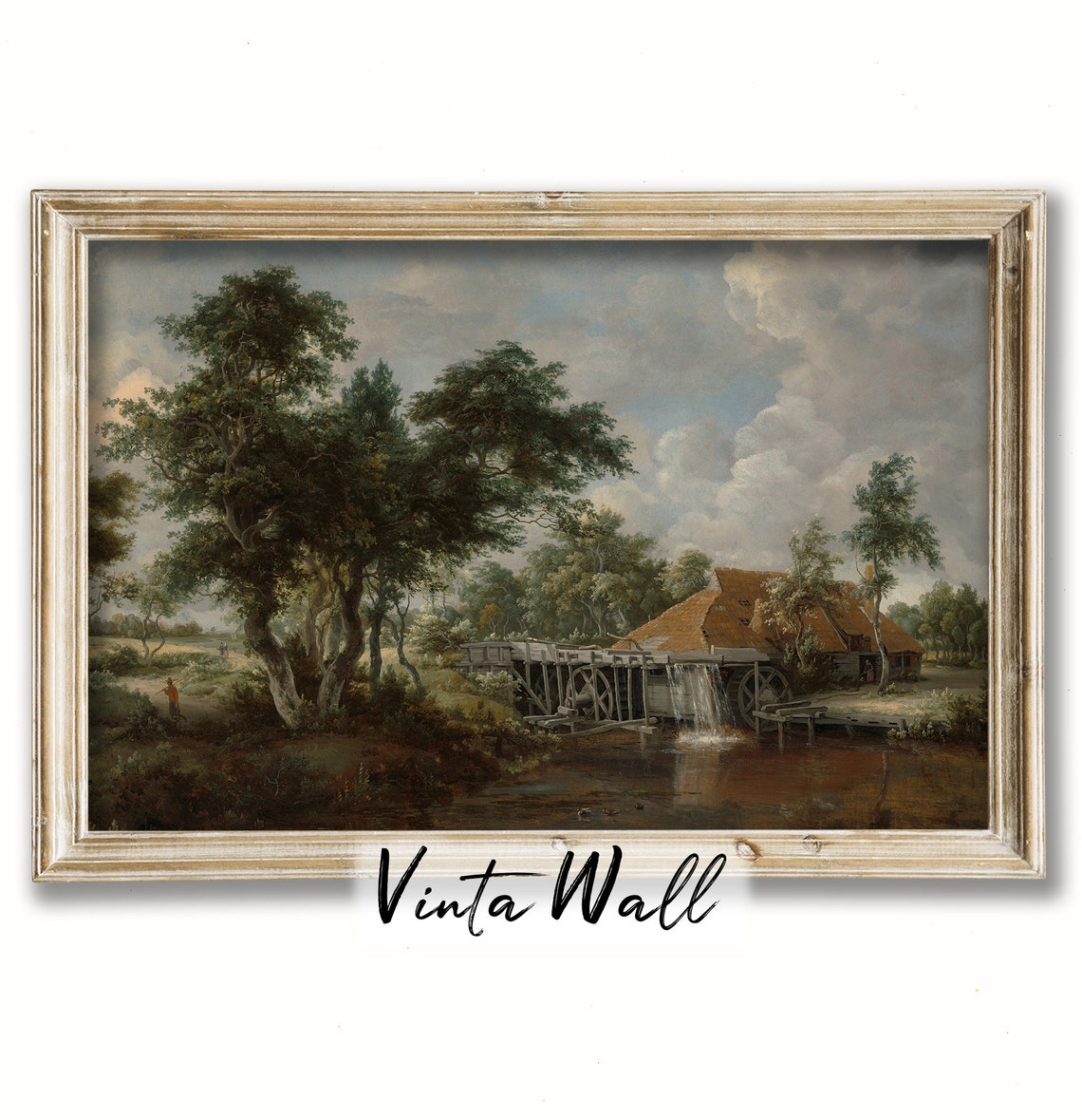 Old Watermill on a River Classical Dutch Countryside Landscape Poster