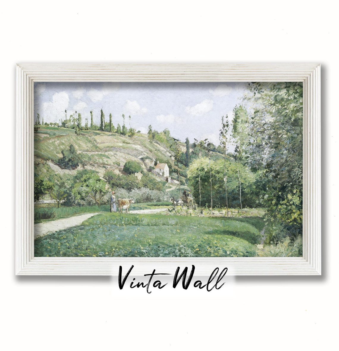 Woman Leading Cow Green Hillside Vintage Country Scene Poster - Image 3