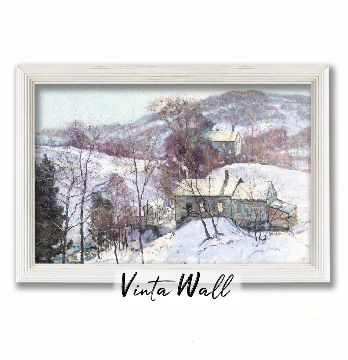 Snowy Village Among Winter Hills Impressionist Rustic Landscape Poster - Image 2