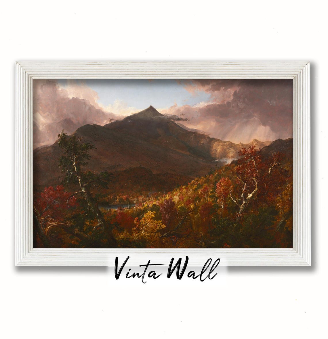 Stormy Mountain Peak Autumn Trees Dramatic Vintage Landscape Poster - Image 4