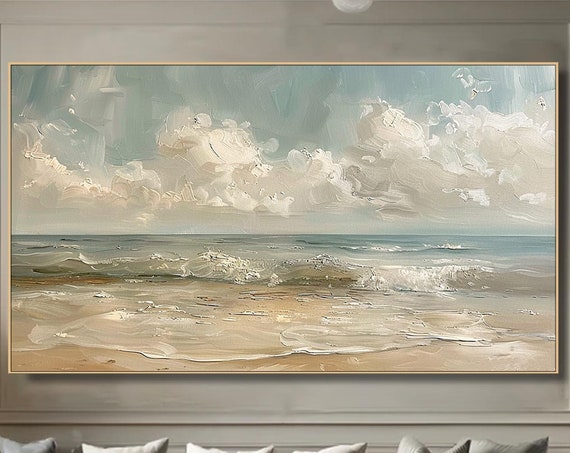 Ocean Waves Oil-Painting-Style Art Print, Coastal Decor