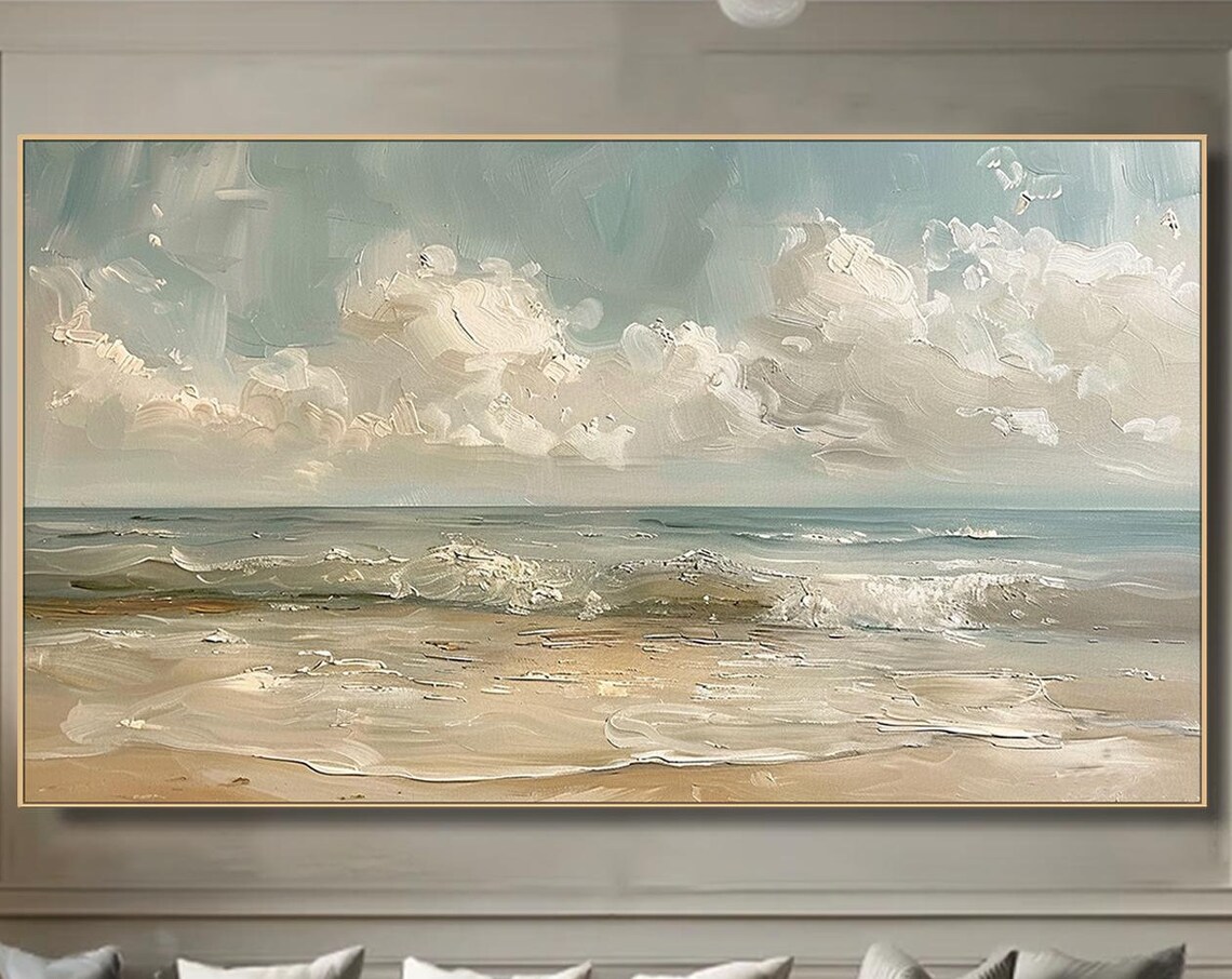 Ocean Waves Oil-Painting-Style Art Print, Coastal Decor