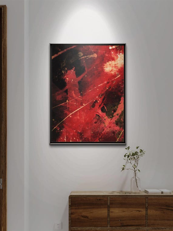 Abstract Nature Piece Of A Celestial Event Mixed Media With Reds Blacks And Yellows Textured Layers And Organic Shapes Download
