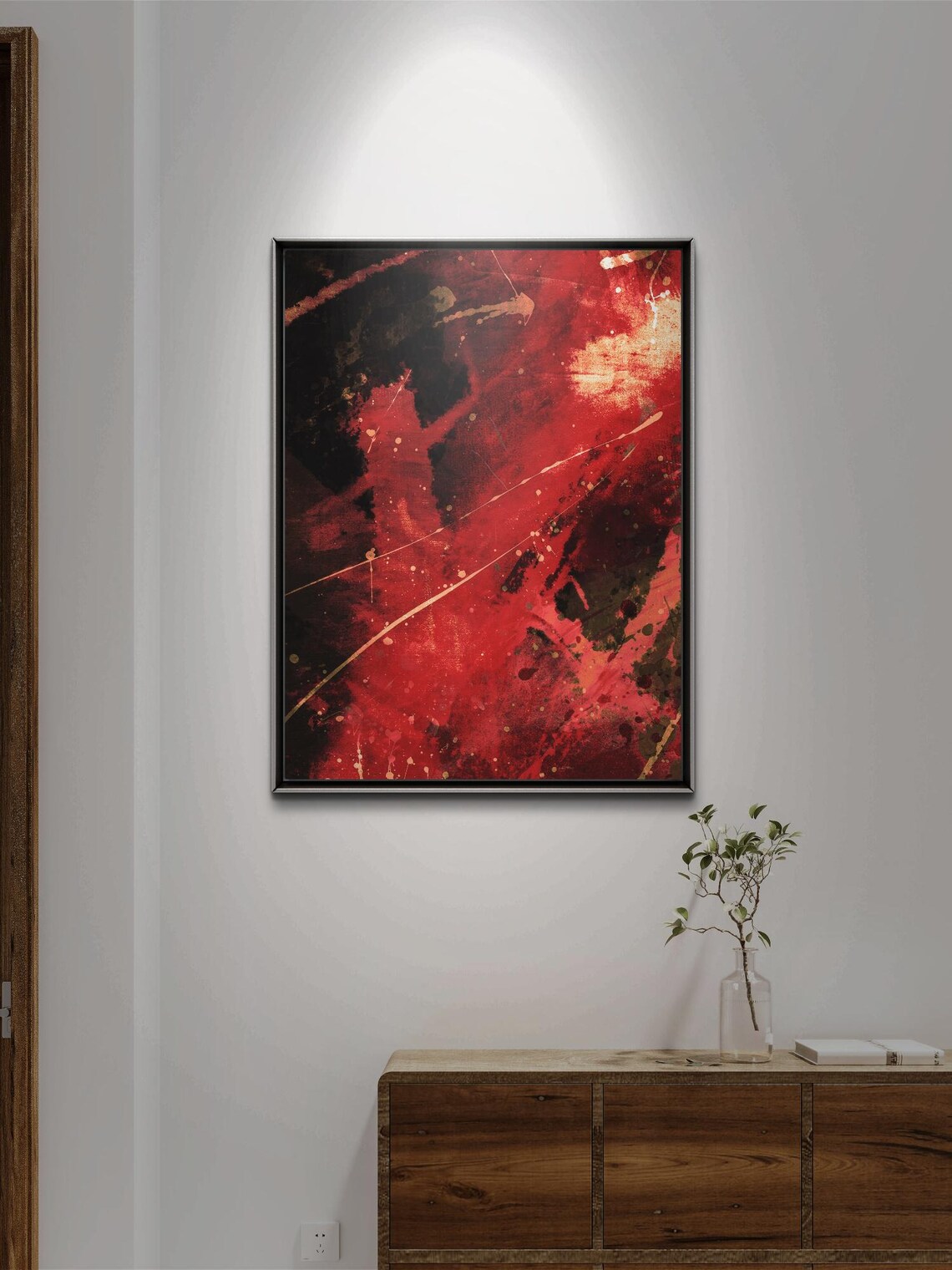 Cosmic Celestial Burst Red Gold Black Abstract Modern Decor Poster