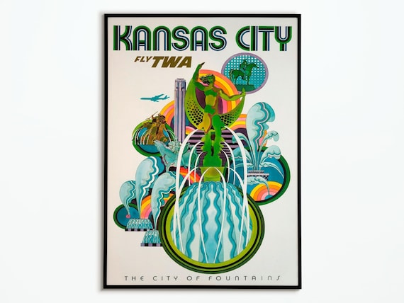 Kansas City Vintage Travel Poster, City Wall Art Print