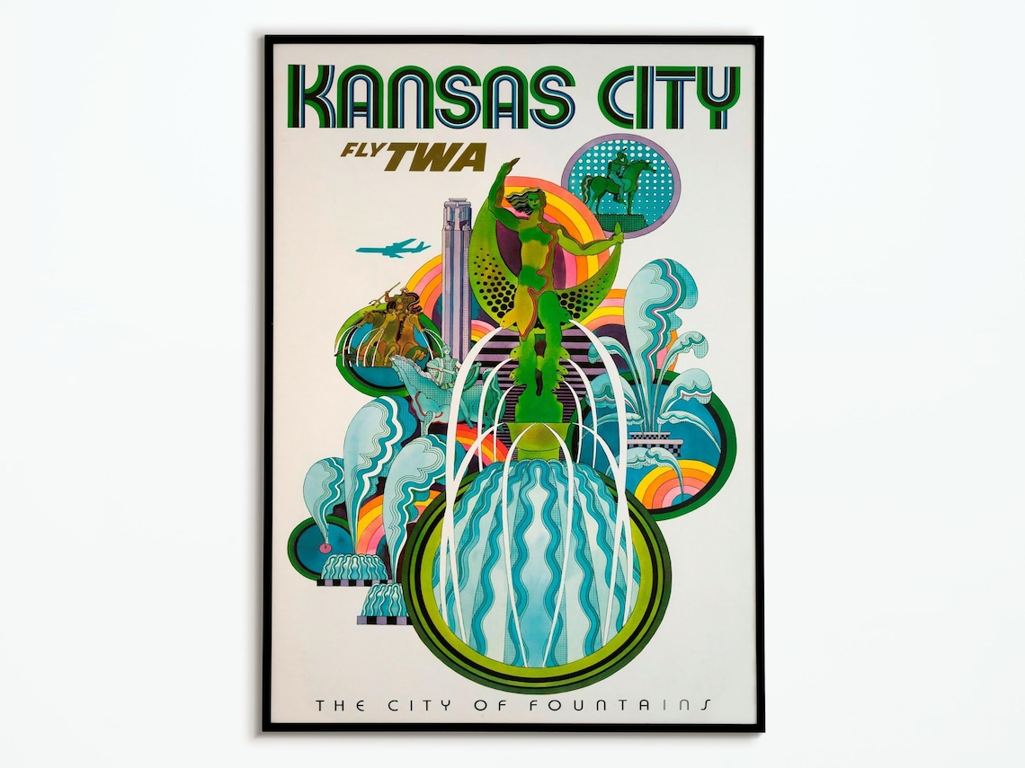Kansas City Vintage Travel Poster, City Wall Art Print