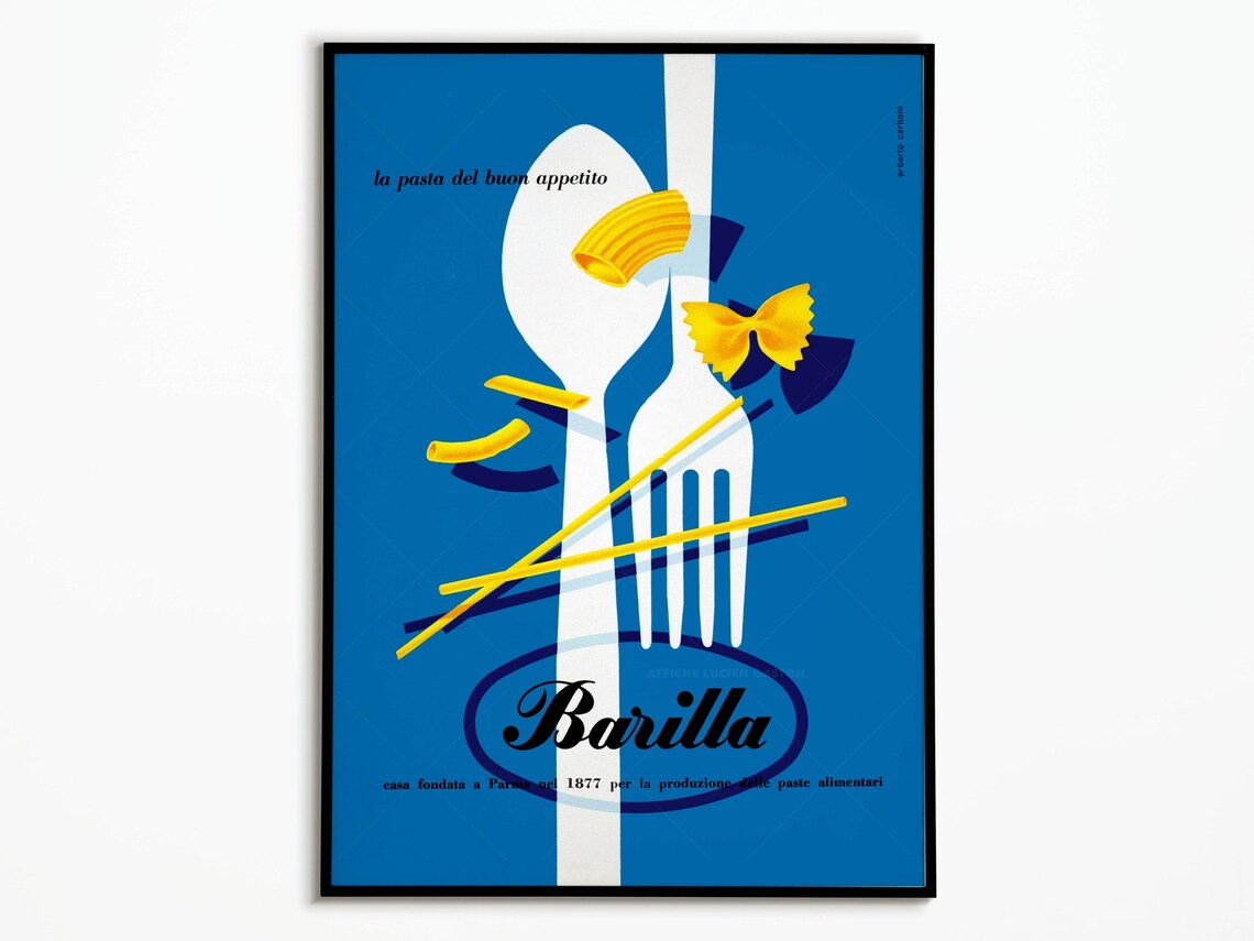 Vintage Retro Pasta Italy Travel Poster Print