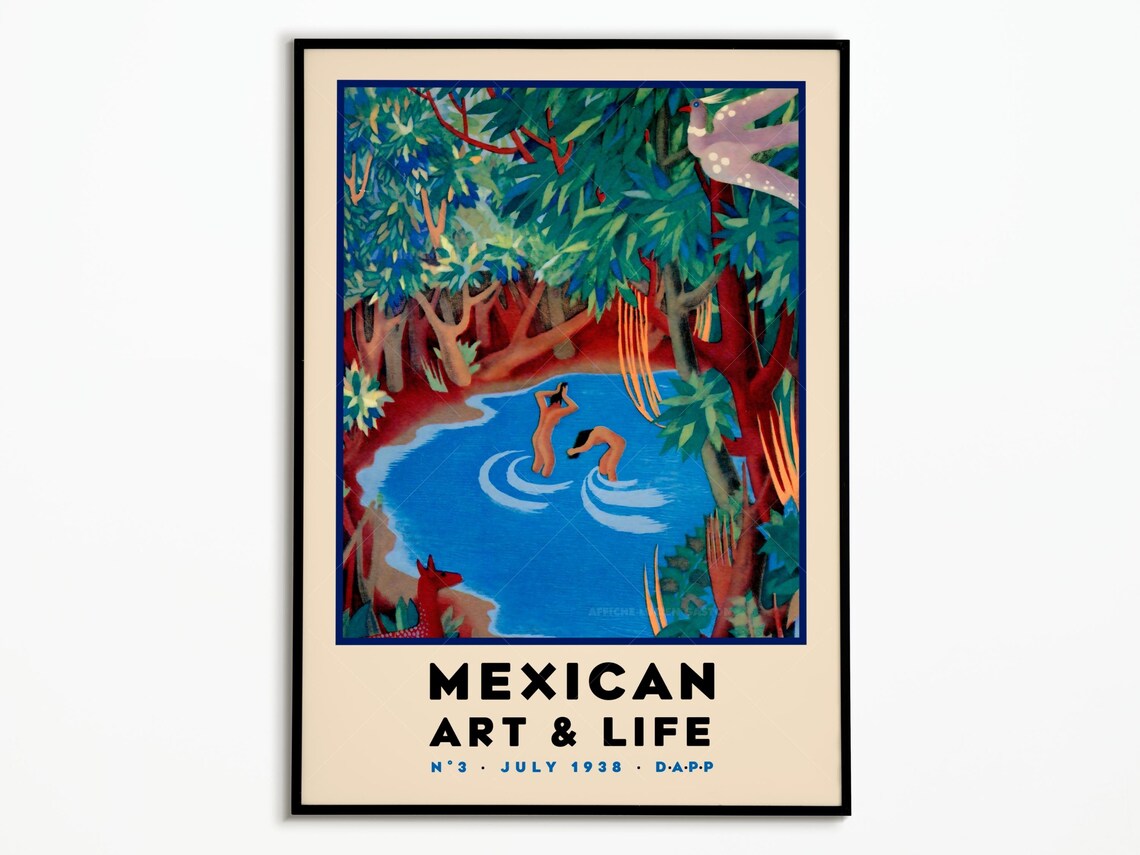 Mexican Art and Life No 3 July 1938 Jungle Pool Bathers Folk Art Poster