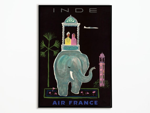 Vintage Air France India Travel Poster