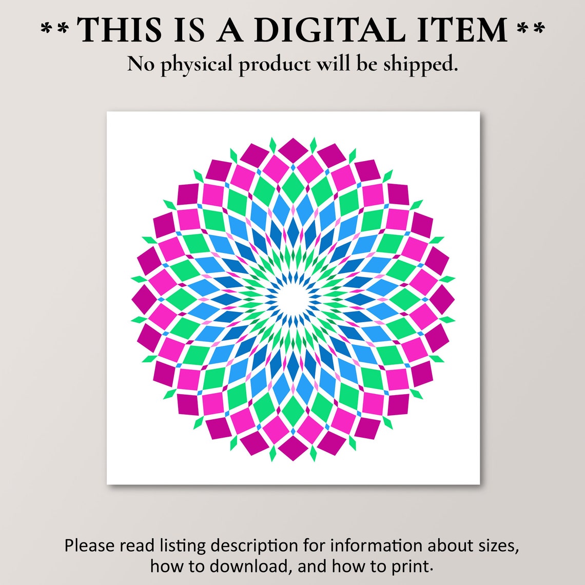 Polysexual Pride Mandala Pink Green Blue Geometric Wall Art Decor - Image 2