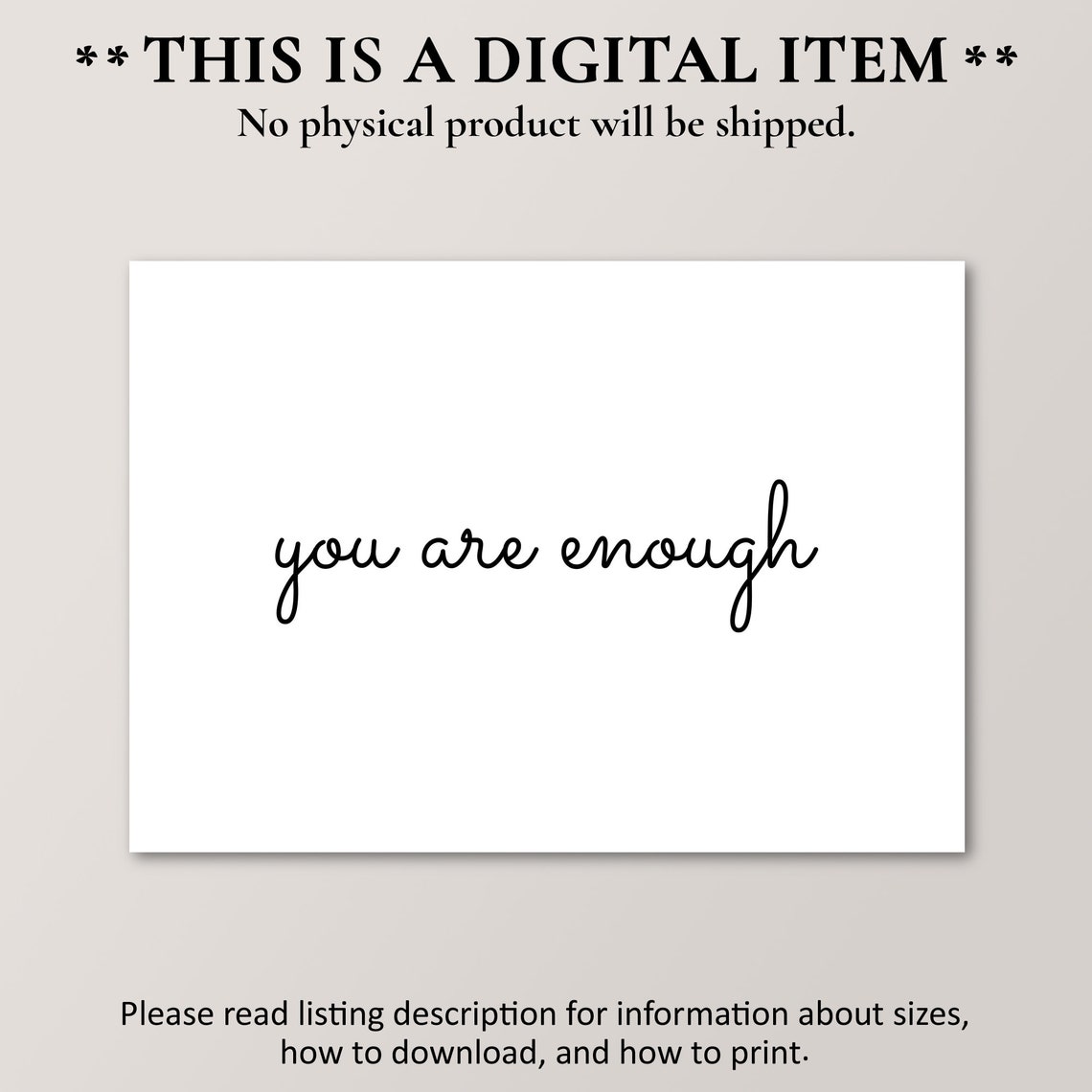 You Are Enough Simple Script Minimalist Inspirational Quote Poster - Image 4
