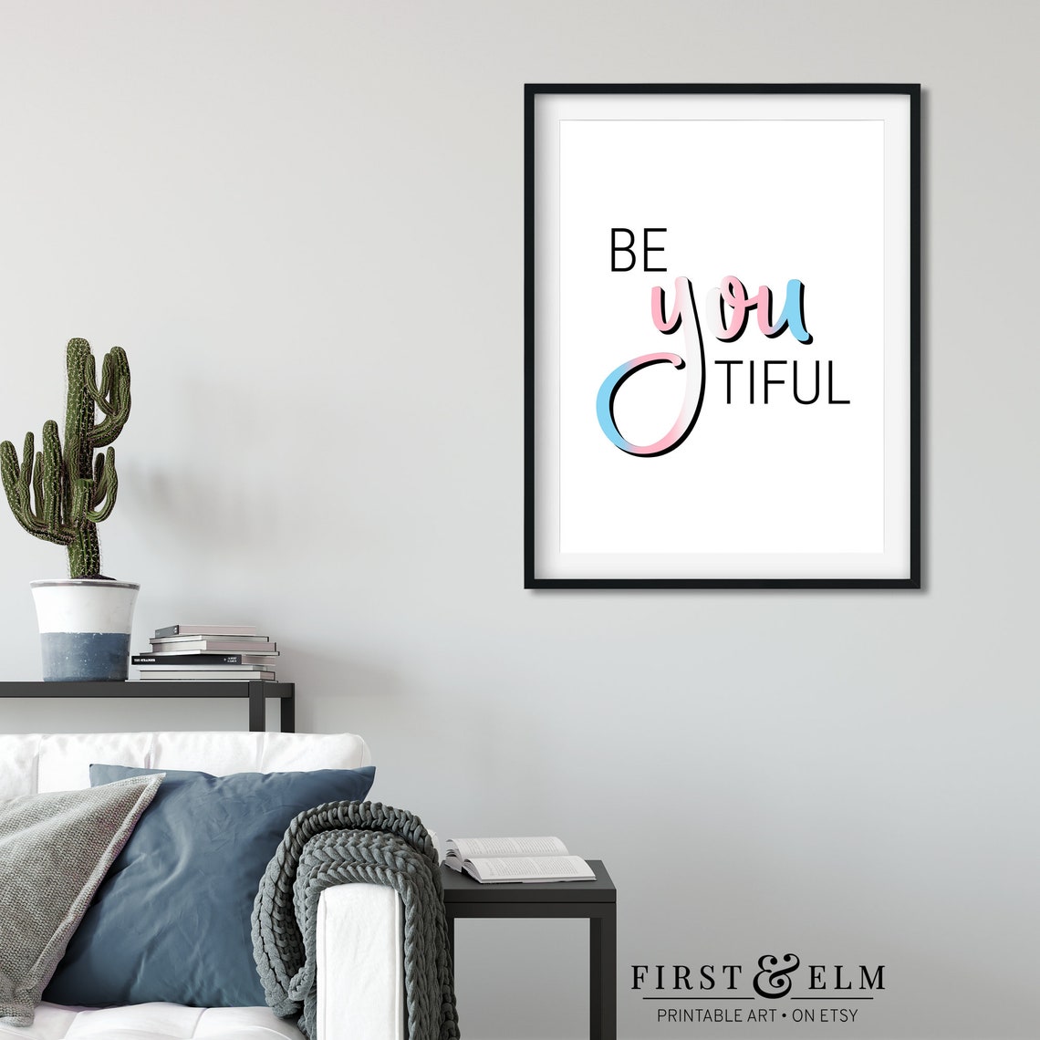 Be You Tiful Trans Pride Gradient Script Inspirational Quote Poster - Image 2