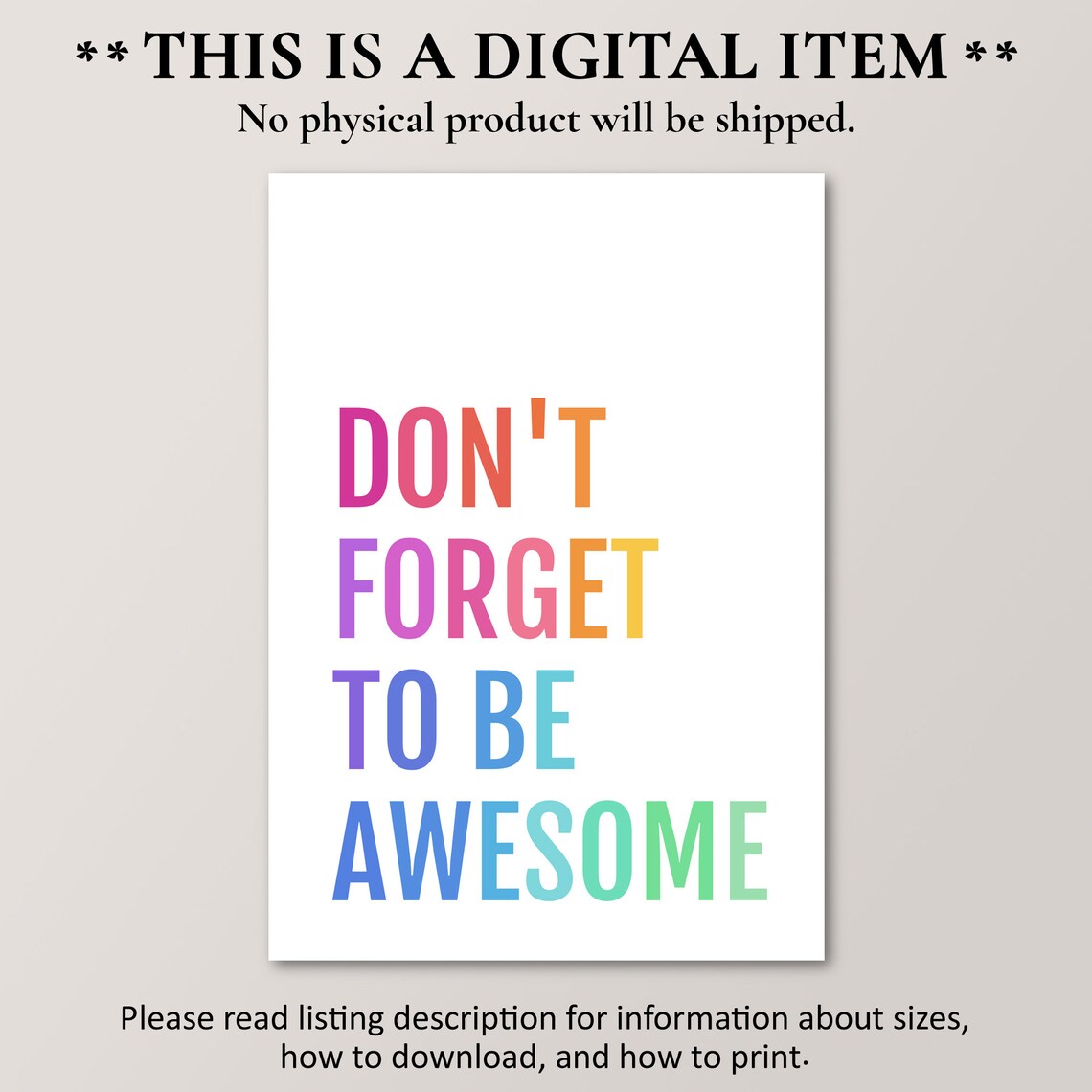 Don't Forget To Be Awesome Quote Art Print - Image 4