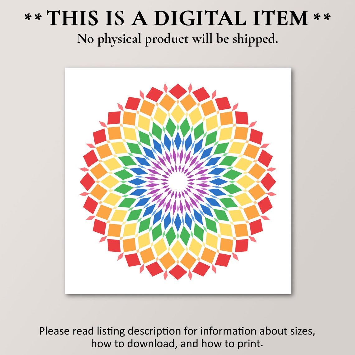 Rainbow Pride Mandala Geometric Diamond Art Poster Gay Pride Decor - Image 2
