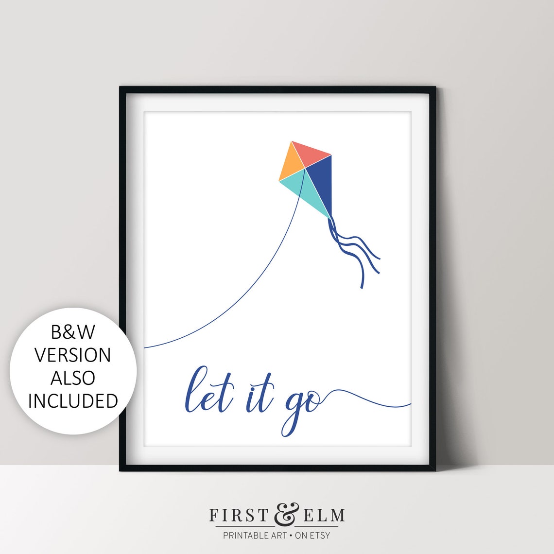 Let It Go Kite Illustration Minimalist Inspirational Wall Art