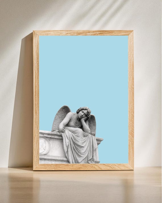 Sleeping Angel Wall Art Sad Print Minimalist Poster Spiritual Artwork Modern Home Decor