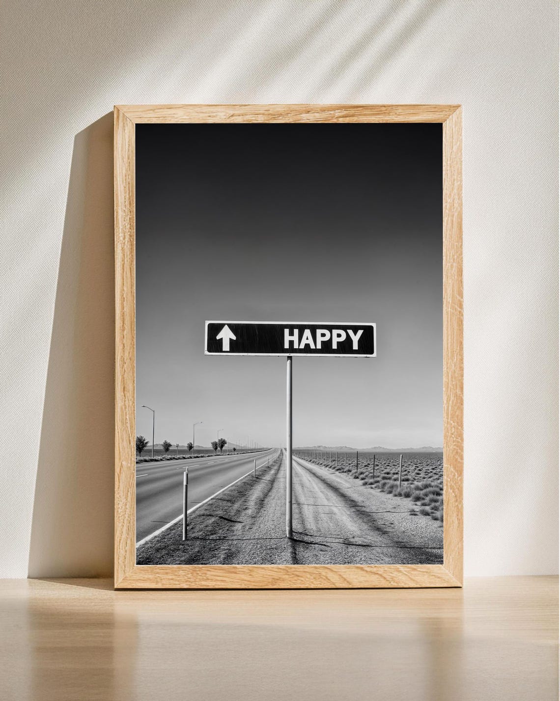 Happy Road Sign Poster Inspirational Wall Decor Motivational Print Mindful Art Prints Minimalist Positive Mindset