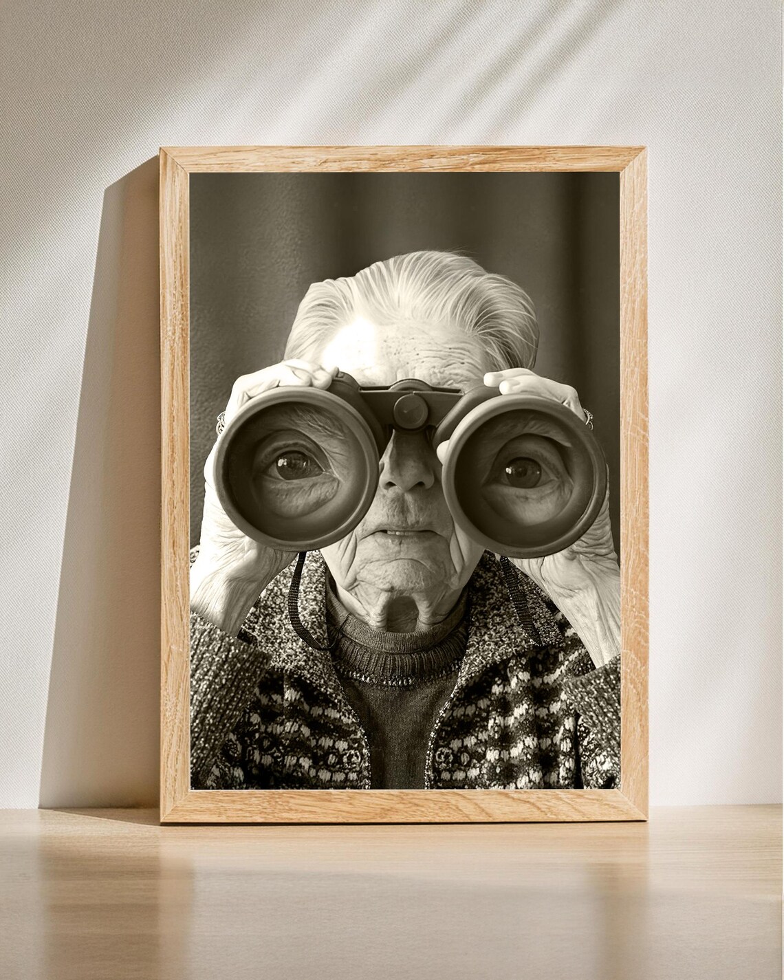 Elderly Woman With Binoculars Quirky Funny Humor Photo Poster