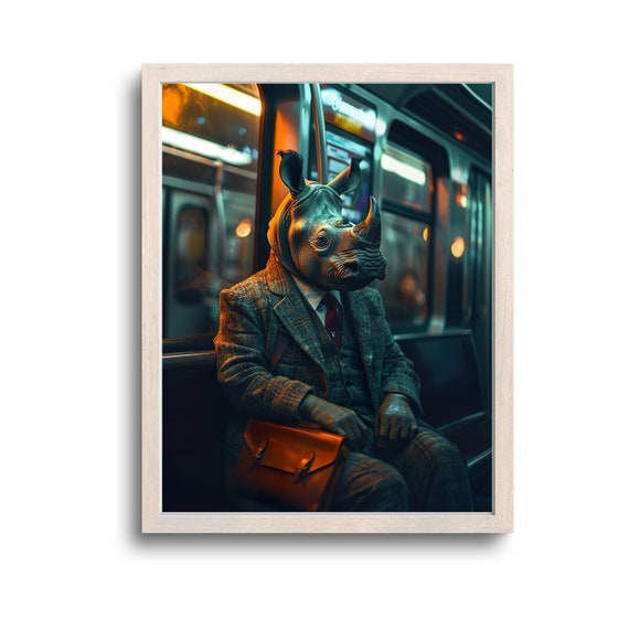 Rhino In Ny Subway Print Wall Art Gifts Photo Eclectic Whimsical Animals