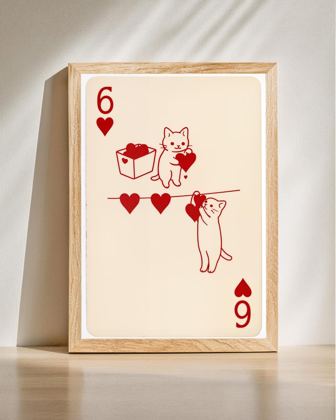 Cat Playing Card Six Of Hearts Cute Valentine Kitty Lovers Art Poster