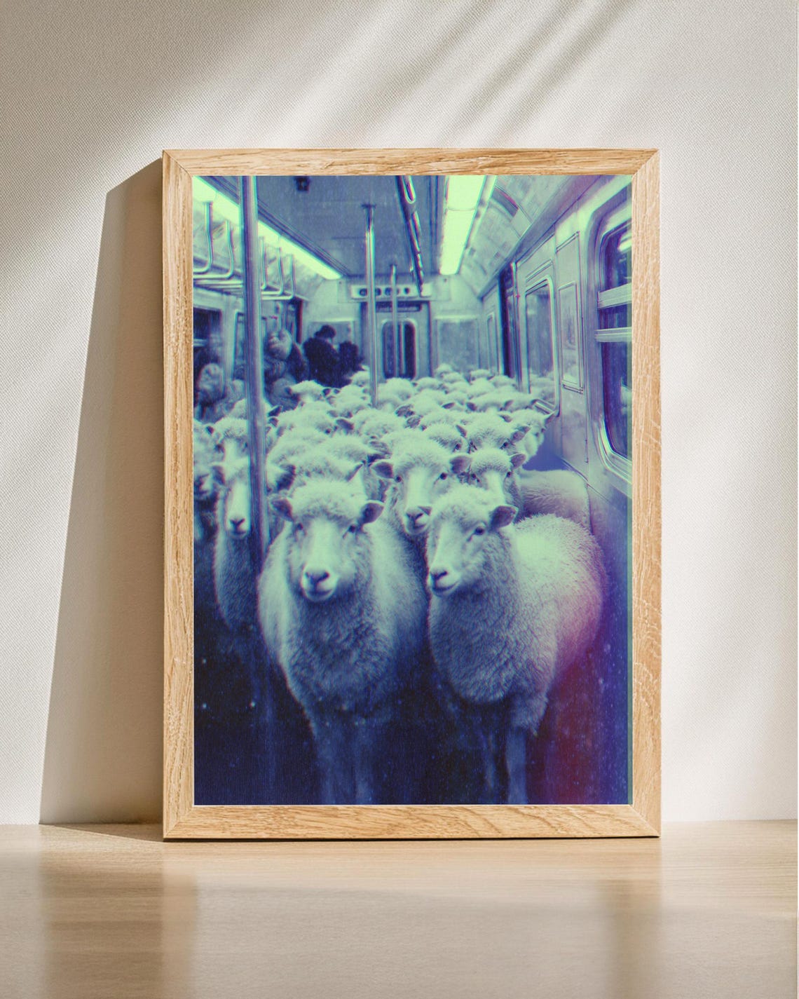 Sheep Riding the Subway Surreal Commuter Flock Photo Art Poster