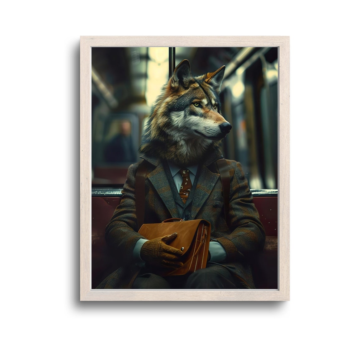 Wolf in Business Suit Commuting on Subway Animal Office Art Poster