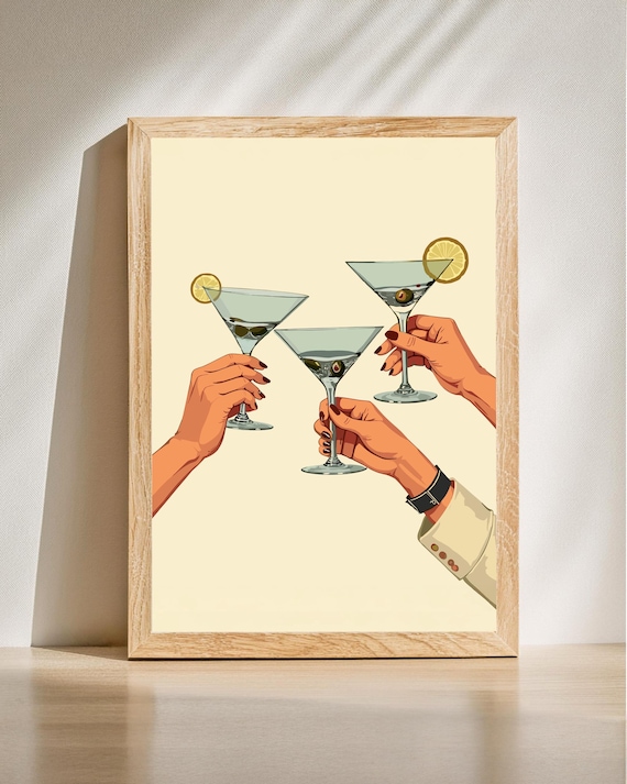 Cocktail Cheers Martini Glasses Vintage Midcentury Bar Party Art Print