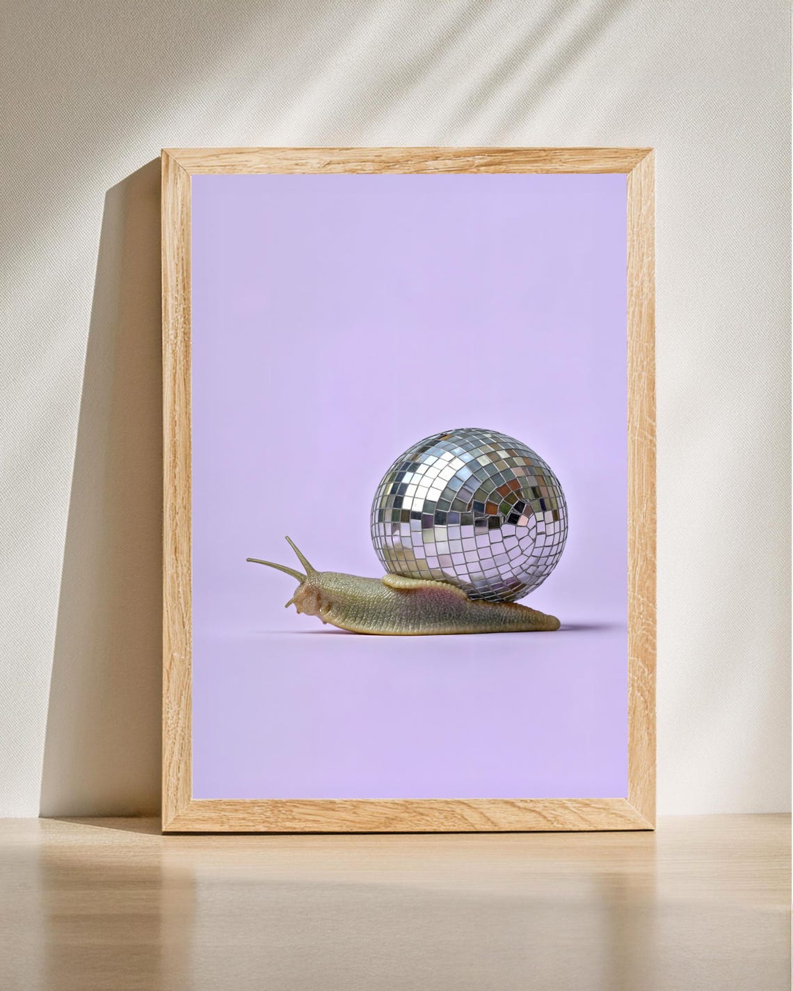 Disco Ball Snail On Purple Background Retro Party Animal Wall Art